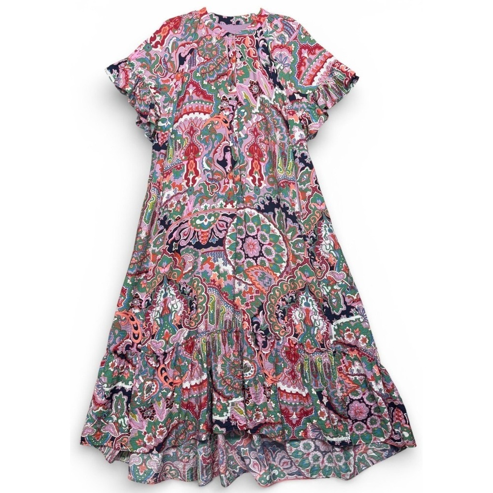 Anthropologie Dress S Antoinette Lilac Floral Paisley Tiered Maxi Ruffle Sleeve